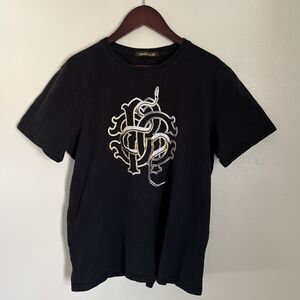 Roberto Cavalli Vintage Black & Gold Serpent Logo Initials Graphic Tee- Small